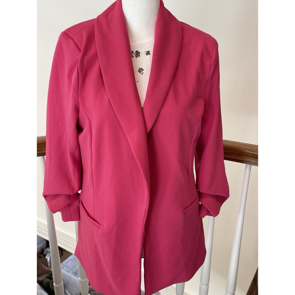 Dakota Blue Crepe Blazer Jacket Women Small Pink Stretch Shawl Lapel Open Front